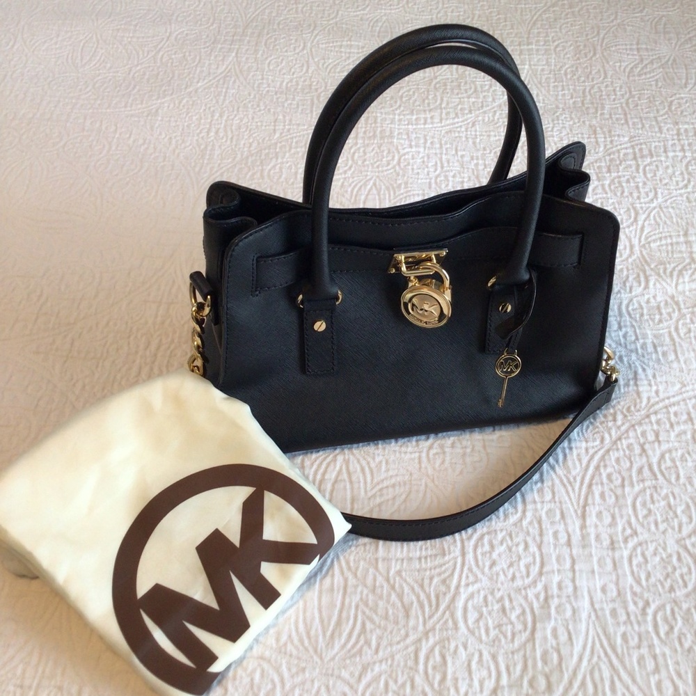 Michael Kors Black Saffiano Leather Hamilton Medium Satchel